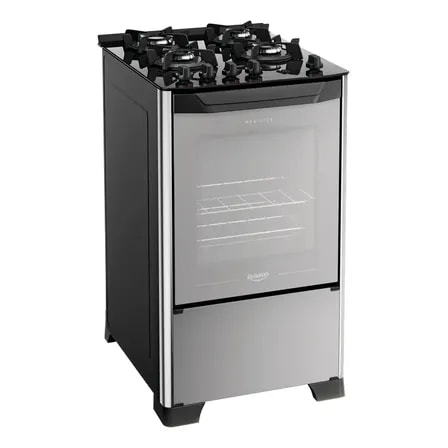 Imagem do Fogao 4 Bocas Dako Magister Style Frente Em Vidro Espelhado Com Mesa De Vidro E Forno De 60 L Bivolt Preto 127 220v
