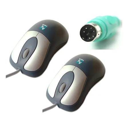 Imagem do Kit 2 Mouses Ps2 Fio Modelo Retro Original Nao Usb Pc Antigo Verde