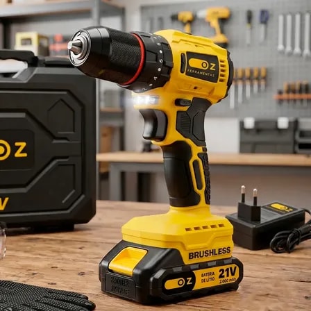 Imagem do Furadeira De Impacto A Bateria 21v Brushless Com Acessorios Amarelo E Preto 127 220v 60hz