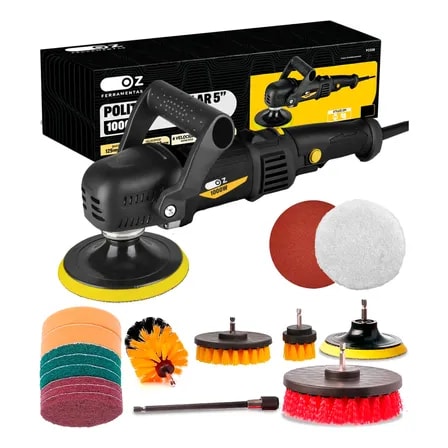 Imagem do Politriz Angular 5 Pol Automotiva 1000w Kit Limpeza 14 Pcs Preto 127v