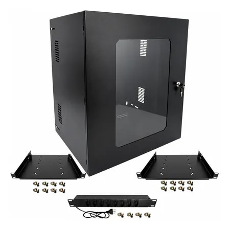Imagem do Rack 12ux400mm C 2 Bandejas Fixa 300 E 1 Regua De 8 Tomadas Preto