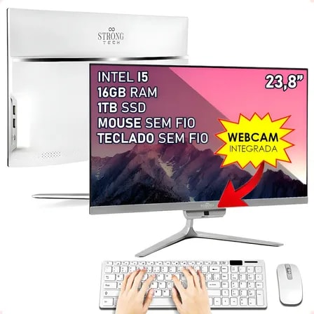 Imagem do All In One Completo Intel I5 16gb Ssd 1tb 23 8 Strong Tech Prateado 127 220v