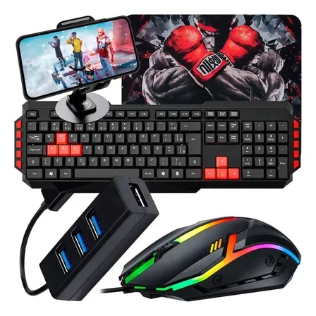 Imagem do Kit Gamer Mageon Mobilador Teclado Qwerty Mouse 1200 Dpi Preto