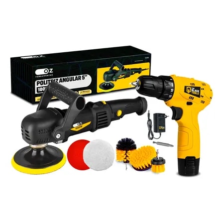 Imagem do Politriz Angular Parafusadeira Furadeira 12v E Kit Escovas Preto 127v