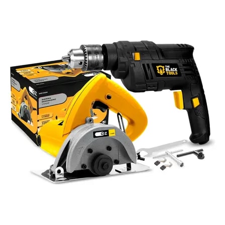 Imagem do Kit Serra Marmore 1100w Oz Furadeira De Impacto 550w The Black Tools