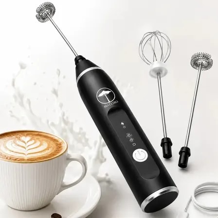 Imagem do Mini Mixer Eletrico Mateiro 2 Em 1 Preto Misturador Batedeira Bebidas Ovos Whey Cafe Leite Shake Capuccino Espuma Portatil Recarregavel Usb 3 Velocidades Batedor Fue Fouet Cozinha Profissional