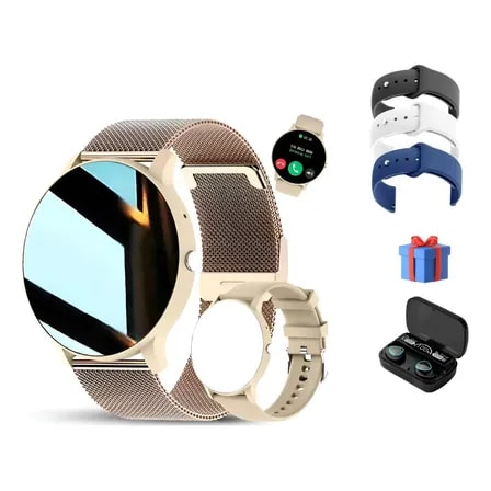 Imagem do Relogio Smartwatch Prova Dagua Iphone 8 11 12 13 14 15 16 Dourado