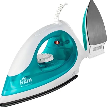 Imagem do Ferro De Passar A Seco Kian Fp100 1300w Verde Ferro Eletrico Para Roupas Base Antiaderente Controle De Temperatura 127v