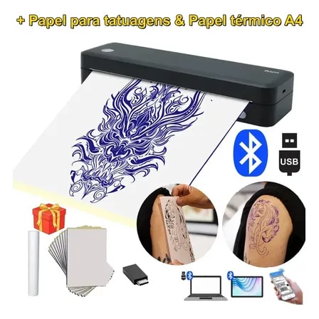 Imagem do Impressora E De Tatuagem A4 2en1 Bluetooth Usb Portatil Impressora Para Decalque Tatuagem Tatto Ios Android Windows App Preto