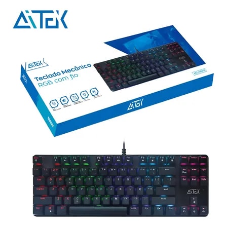 Imagem do Teclado Gamer Mecanico Com Fio Rgb Switch Blue 87tecla Aitek Preto Portugues Brasil