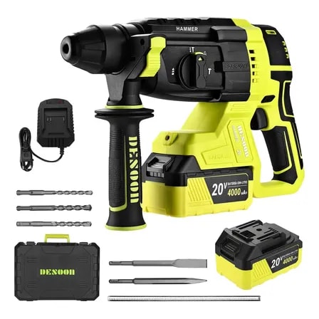 Imagem do Martelete Perfurador Rompedor 20v Motor Brushless Profissional Sem Fio Sds Plus Com Maleta E 2 Baterias Desoon Verde Claro