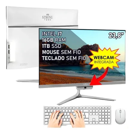 Imagem do Computador All In One Strong Tech Core I7 16gb 1tb Ssd 23 8 Prata 127 220v