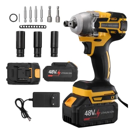 Imagem do Chave De Impacto 48v Brushless Sem Fio Com 2 Baterias E Kit Amarelo 48v 50hz 60hz
