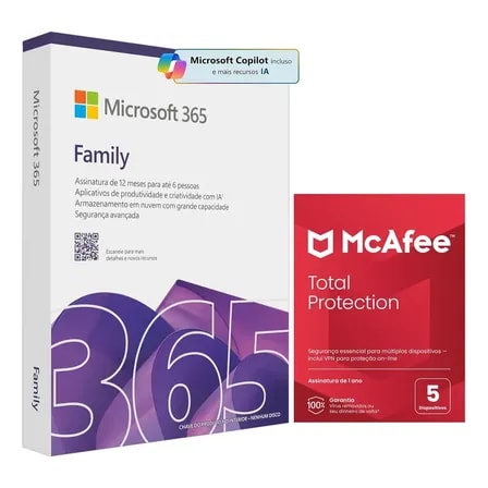Imagem do Microsoft 365 Family 2025 Mcafee Total Protection 1 Ano