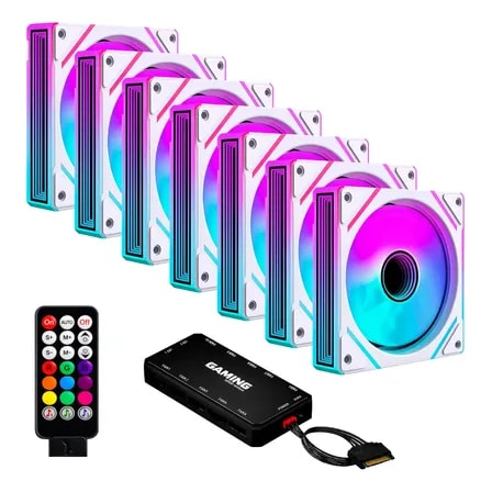 Imagem do Kit 7 Fans Brancas Nazca Infinity White Argb C Controladora Branco