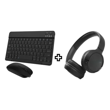 Imagem do Kit Home Office Fone Bluetooth Teclado Mouse S Fio Preto Preto