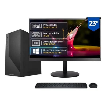 Imagem do Computador Completo Top Intel Core I7 4770 16gb Ram Ssd 512gb Bivolt Preto Windows 10 Pro Monitor 23 Full Hd Bluepc Cd2e 0135to