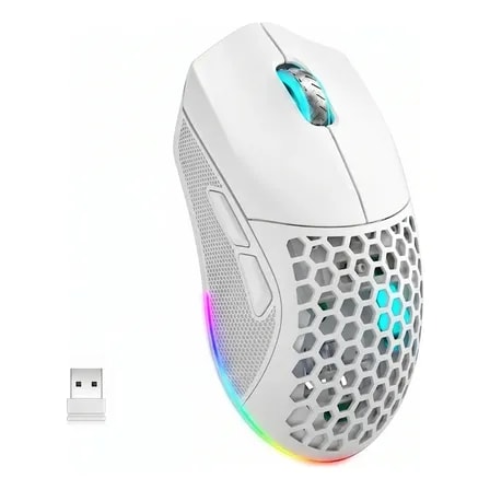 Imagem do Mouse Gamer Sem Fio Basike Ergonomico Rgb Com 12800 Dpi E Bluetooth Branco