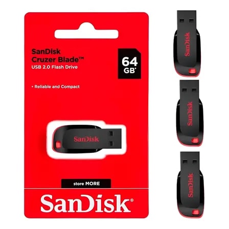 Imagem do 3 Pen Drive Sandisk Usb 64gb Cruzer 2 0 Flash Drive Memory Preto E Vermelho Lisa