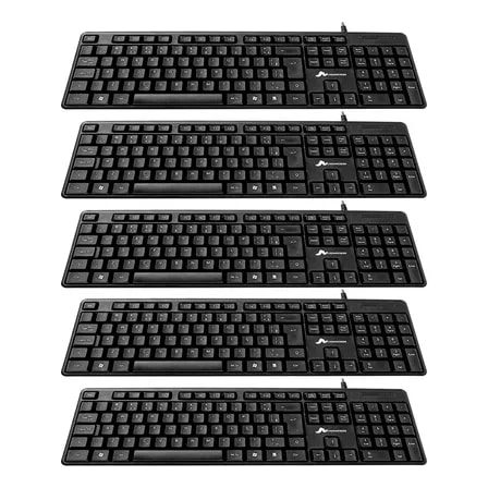 Imagem do Kit 5 Teclado Mageon Pc Qwerty Com Fio 1 5m Escritorio Preto Portugues Brasil