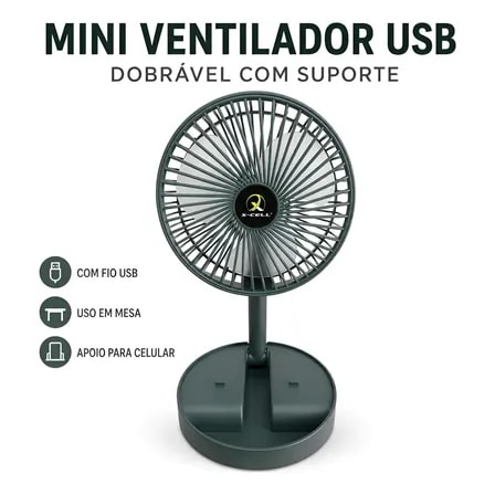 Imagem do Ventilador Portatil Com Fio Usb Dobravel Silencioso De Mesa 76 2 Cm Verde Escuro Branco Plastico Verde
