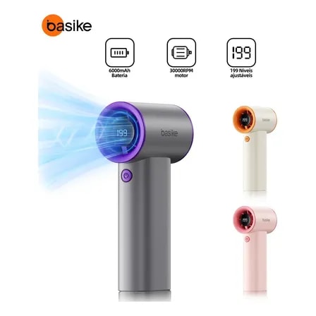 Imagem do Basike Mini Ventilador De Mao Portatil Usb Recarregavel 6000mah Ventilador Turbo Portatil De Alta Potencia De 199 Niveis 30000rpm Com Tela Digital