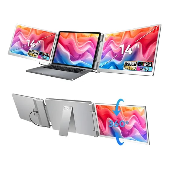 Imagem do Monitor Portatil Gamer 14 1200p Esquerda Screen Rotacao Fhd Ips Branco Adequado Para Laptops De 12 A 17 Polegadas Compativel Com Sistemas Windows E Modelos Mac M1 M2 M3 Pro Max Usb C Hdmi