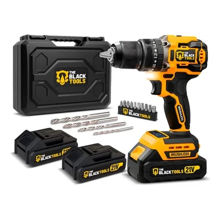 Imagem do Parafusadeira Furadeira Impacto Brushless C 2 Baterias 21v Amarelo E Preto 127 220v 60hz