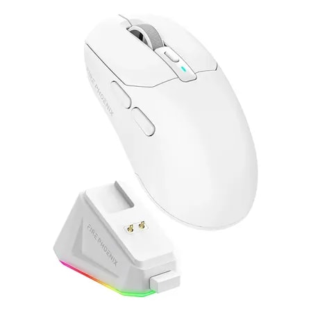 Imagem do Mouse Gamer Sem Fio Fire Phoenix 24000dpi Paw3311 Bk R3x Cor Branco