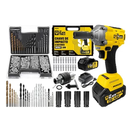 Imagem do Chave Impacto Brushless 1 2 Com 300 Brocas Kit Mandril Amarelo 21v 60hz