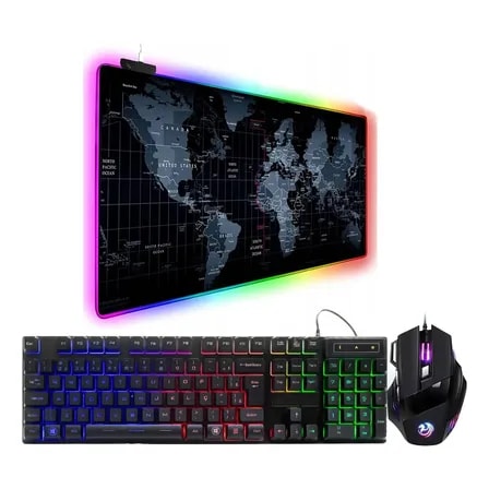 Imagem do Kit Gamer Mouse Teclado Semi Mec Mouse Pad Extra Grande Rbg Preto
