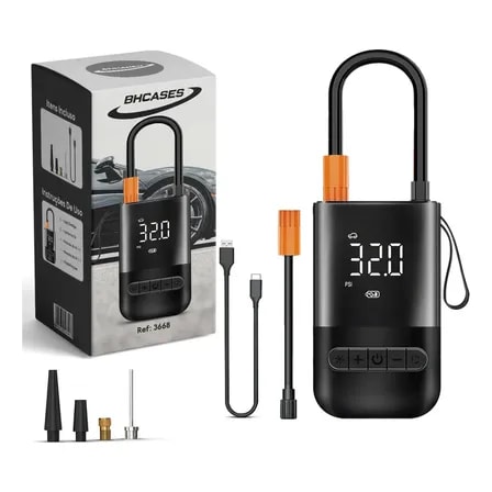 Imagem do Compressor De Ar Portatil Digital Bhcases 80w Usb C Para Carro Moto Bike Preto 127 220v 60 Hz Monofasica