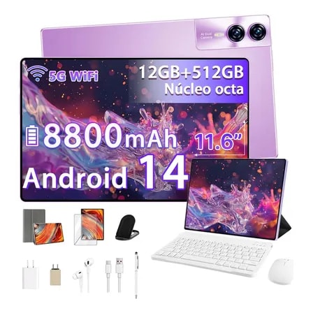 Imagem do Tablet Android Tab Kit Completo S12 Ram 12 Gb 512 Gb 11 6 Full Hd Wifi 2 4 4g 5g Dual Sim Bateria 8800mah Com Chip Caneta Teclado E Mouse Para Estudos E Trabalho Roblox Youtube 2 Em 1 Cor Lavanda