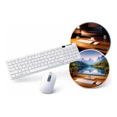 Imagem do Kit Teclado Mouse Slim Sem Fio Bluetooth Portugues Brasil Moderno Ecom Sublimente Branco