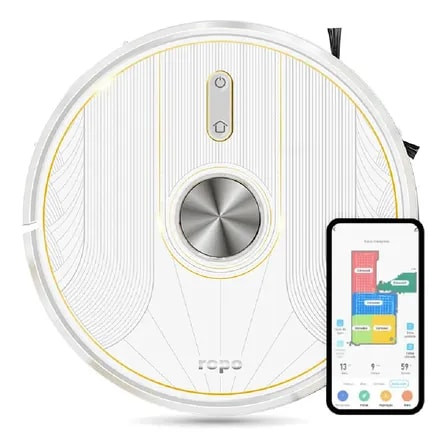 Imagem do Robo Aspirador Ropo Glass 5 Limpeza Inteligente 4 Em 1 Com Esterilizacao Por Led Uv Tecnologia Lidar Branco 127 220v