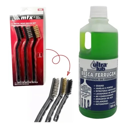 Imagem do Kit Removedor Neutralizador De Ferrugem 500 3 Escovas Aco