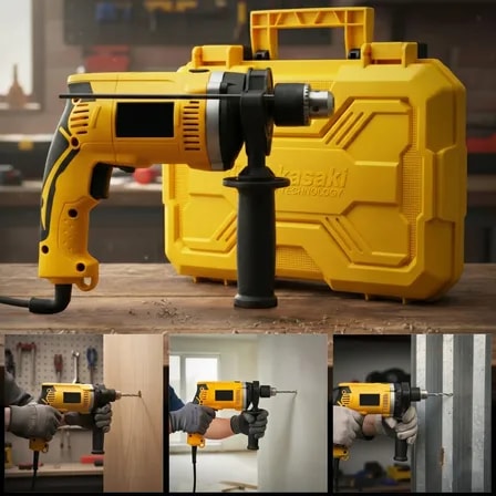 Imagem do Furadeira Impacto Eletrica Profissional 13mm 900w Com Maleta Amarelo 110v 50hz 60hz