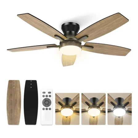 Imagem do Ventilador De Teto 42 Com Luz Led E Controle Remoto 5 Pas Silenciosas Motor Dc Reversivel E Economico Temporizador Mdf 60hz 1 067 M 127 220v