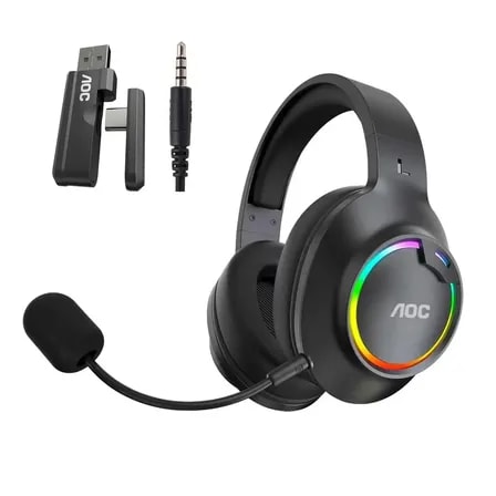 Imagem do Fone De Ouvido Aoc Acg2532 Gamer Tri Mode Sem Fio Com Microfone Destacavel E Rgb Preto