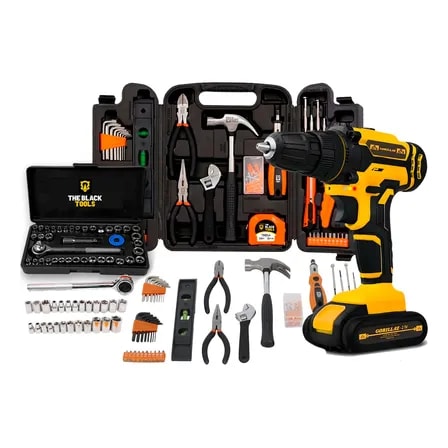 Imagem do Furadeira Parafusadeira 12v C Kit De Ferramentas 169 Pcs Amarelo E Preto