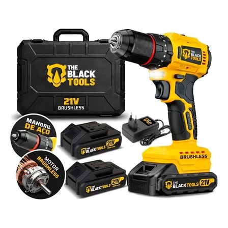 Imagem do Parafusadeira Furadeira De Impacto Motor Brushless 50n M 2 Baterias 2000mah 21v E Mandril De Aco Tb 21bx The Black Tools