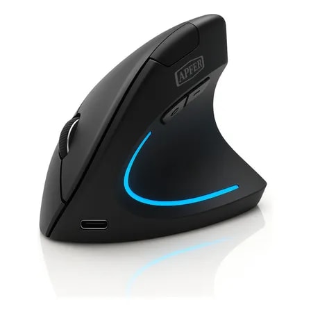 Imagem do Mouse Vertical Ergonomico Sem Fio Recarregavel Bluetooth E Usb 2 4g Rgb Silencioso Dpi Ajustavel Reduz Tensao No Pulso Portatil E Confortavel Compativel Com Notebook Pc Windows E Mac Apfer