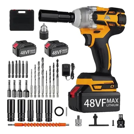 Imagem do Parafusadeira De Impacto Alusp 1 2 48vf 350nm Com 2 Baterias E Maleta Amarelo 127 220v
