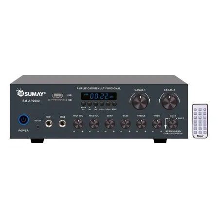 Imagem do Amplificador De Audio Sm Ap2000 Sumay 2 0 Stereo 200w Cor Preto Potencia De Saida Rms 200 W 127 220v