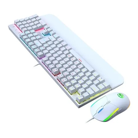 Imagem do Kit Teclado E Mouse Mecanico Abnt2 Gamer Switch Blue Bk 03 Cor Do Mouse Branco Cor Do Teclado Branco