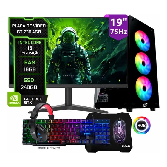 Imagem do Pc Gamer Completo Setup Ninja Shadow Ii Intel Core I5 16gb Ram Ssd 240gb Placa De Video 4gb Monitor 19 Kit Perifericos