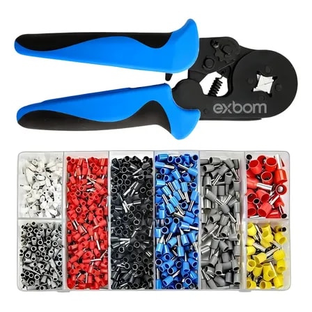 Imagem do Alicate Crimpar Terminal Ilhos Tubular Kit 1200 Terminais Isolados Exbom