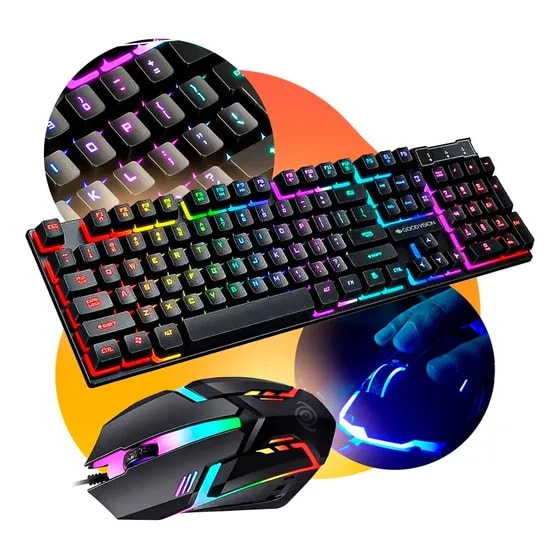 Imagem do Kit Teclado Mouse Gamer Completo Barato Com Fio Cabo De 1 5m Led Com Iluminacao Rgb Desktop Conexao Usb Cor Preto Usar Com Headset Acessorios Pc Mecanico Jogos Goodvision