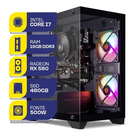 Imagem do Pc Gamer Mcl Intel I7 Rx 580 8gb 16gb De Ram Ssd 480gb 480 Gb 16 Gb Rx 580 8gb