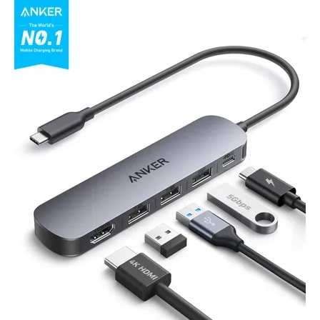 Imagem do Hub Usb C 5 Portas Em 1 Anker Dock Station Adaptador Hdmi 4k Usb 3 0 5gbps Power Delivery 90w Compativel Com Thunderbolt Para Macbook Pro Air Notebooks Windows Cinza